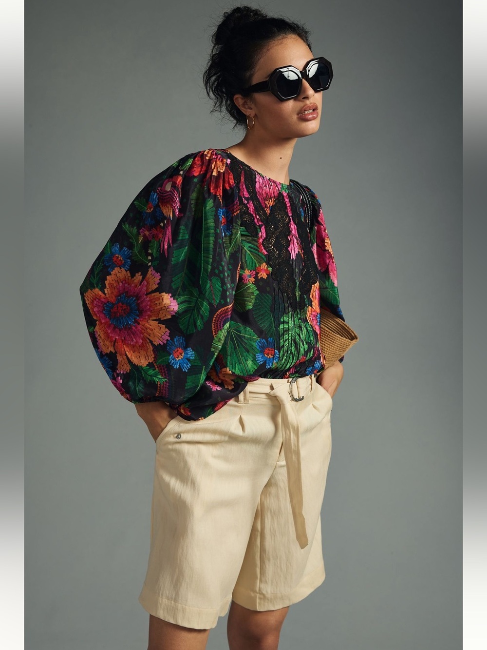 FARM RIO black blooming garden blouse✨